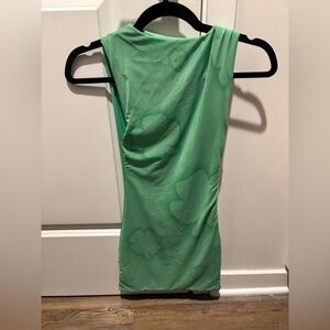 Green Asymmetrical Ruched Mini Dress